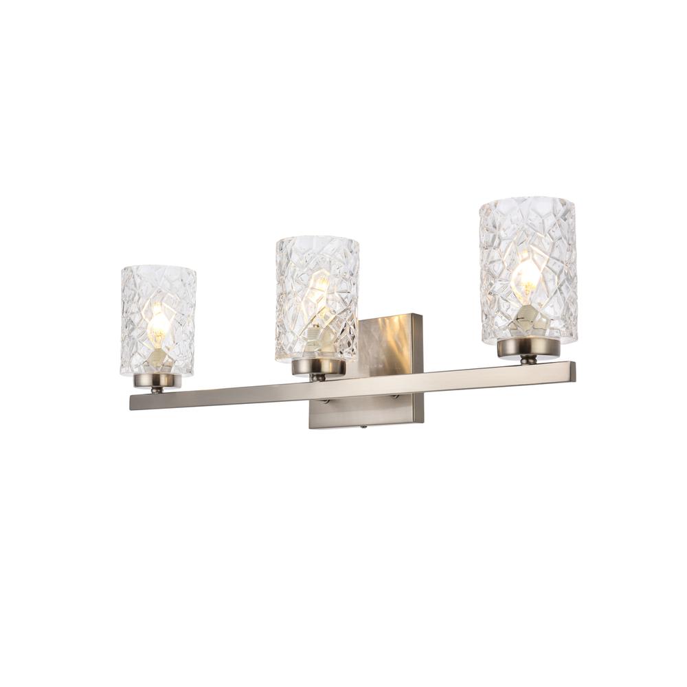 Cassie 3 lights bath sconce in satin nickel with clear shade. Picture 2