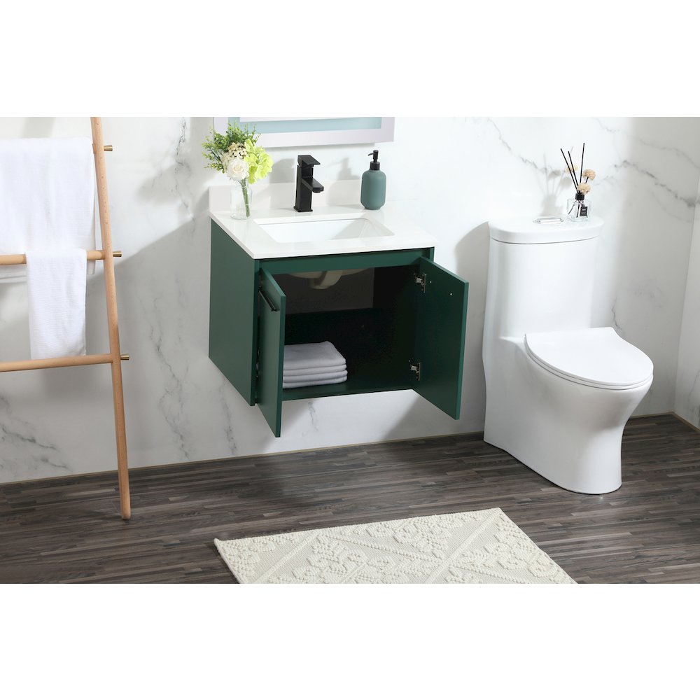24 Inch Single Bathroom Vanity In Green With Backsplash. Picture 4