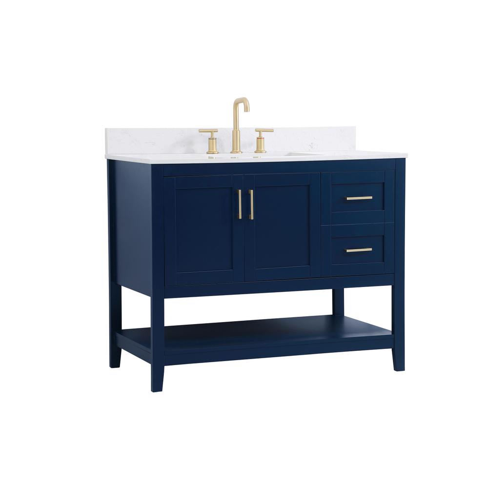 42 inch Single Bathroom Vanity in Blue with Backsplash. Picture 7