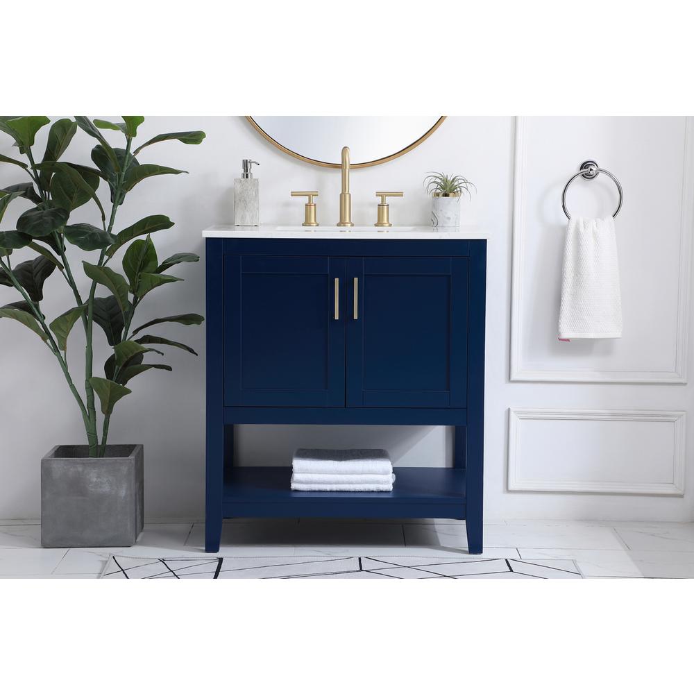 30 inch Single Bathroom Vanity in Blue. Picture 14