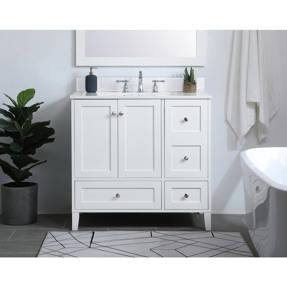 36 inch Single Bathroom Vanity in White with Backsplash. Picture 14