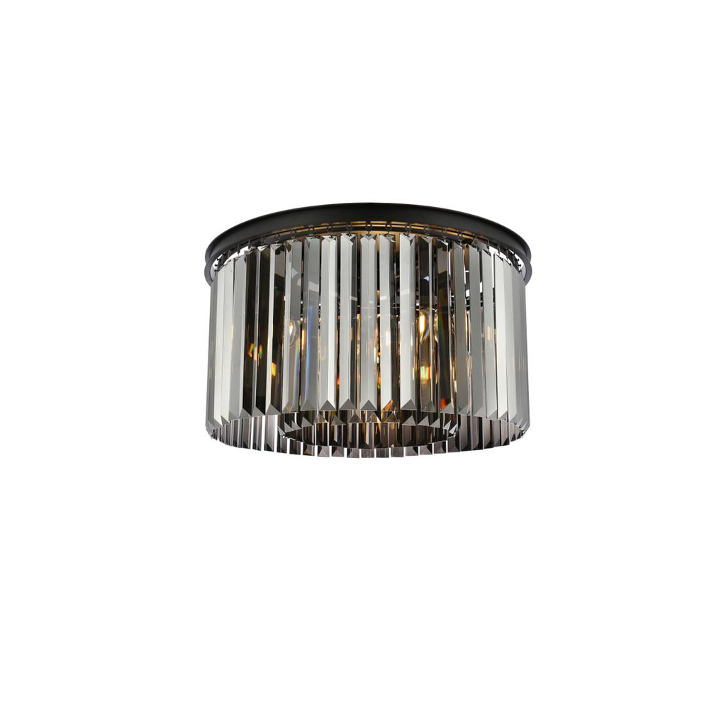Sydney 8 light Matte Black Flush Mount Silver Shade (Grey) Royal Cut Crystal. Picture 1