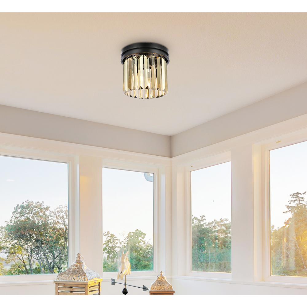 Sydney 3 light Matte Black Flush Mount Golden Teak (Smoky) Royal Cut Crystal. Picture 8