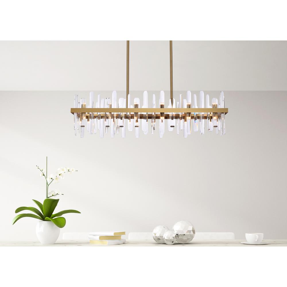 Serena 42 inch crystal rectangle chandelier in satin gold. Picture 8
