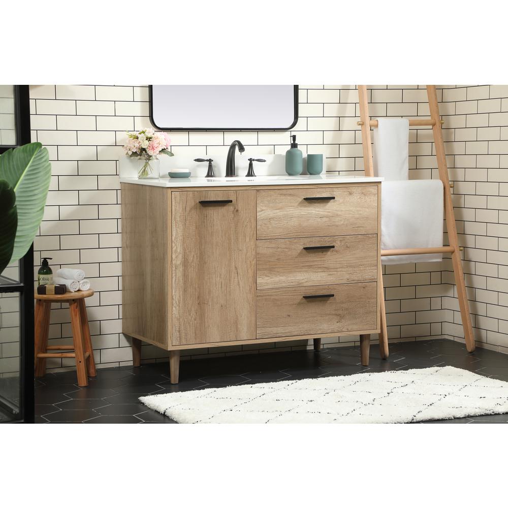 42 inch Single bathroom vanity in natural oak with backsplash. Picture 2