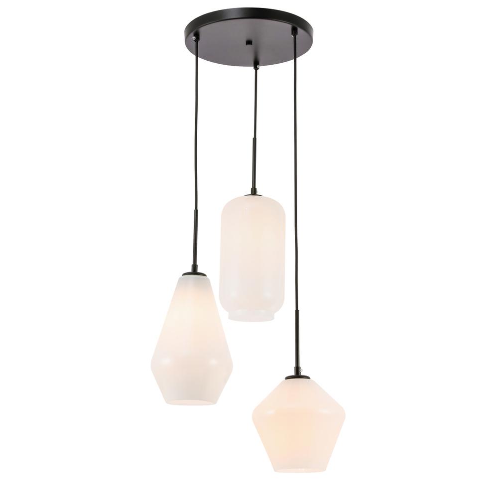 Gene 3 light Black and Frosted white glass pendant. Picture 3