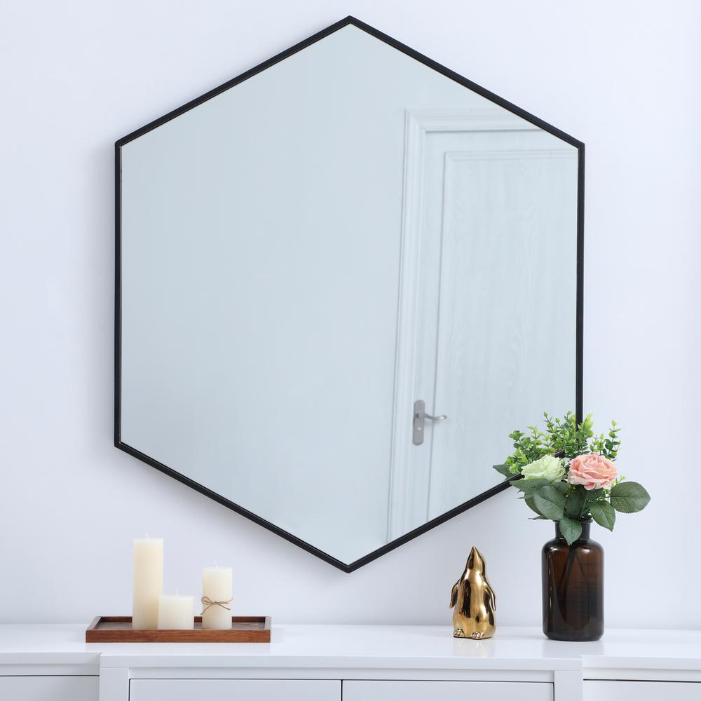 Metal frame hexagon mirror 38 inch in Black. Picture 12