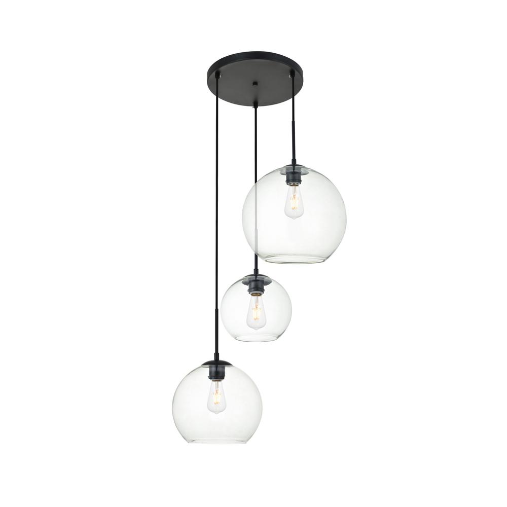 Baxter 3 Lights Black Pendant With Clear Glass. Picture 2
