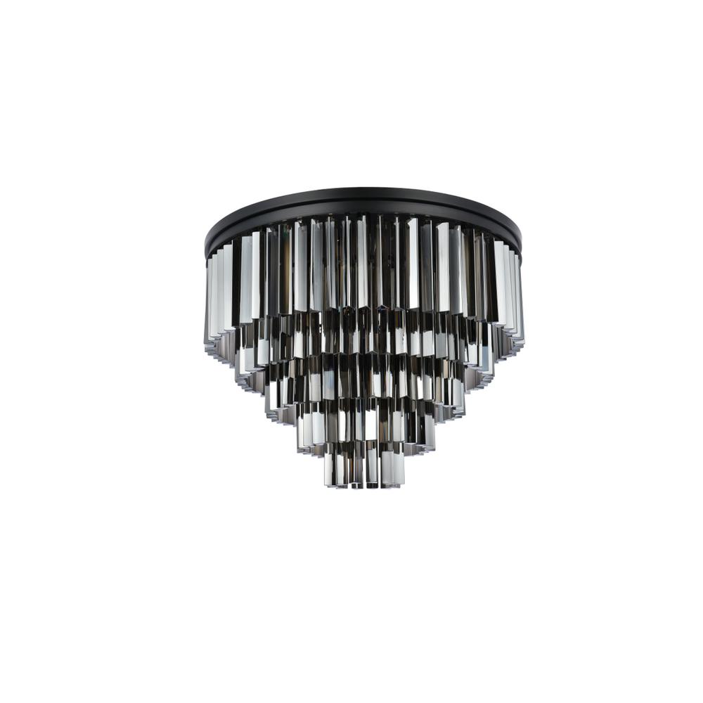 Sydney 17 light Matte Black Flush Mount Silver Shade (Grey) Royal Cut Crystal. Picture 6