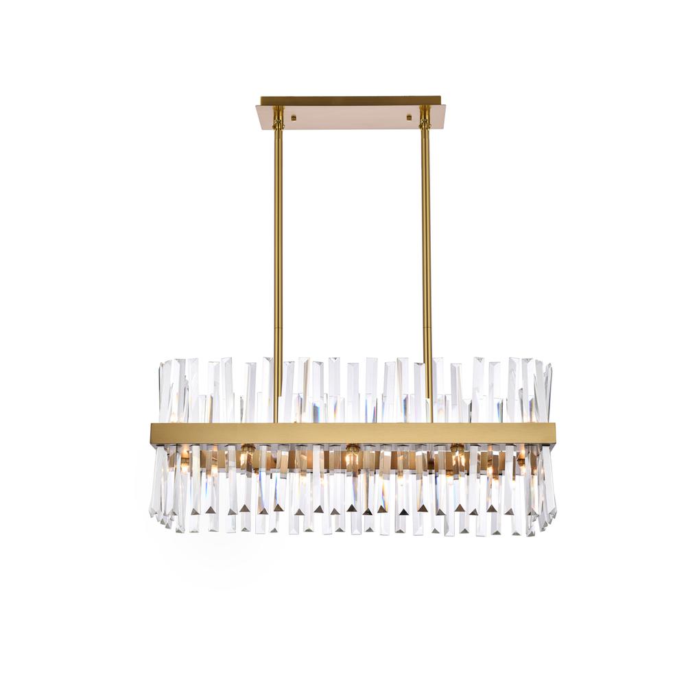 Serephina 30 inch crystal rectangle chandelier light in satin gold. Picture 1