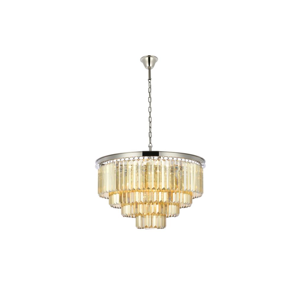Sydney 17 light polished nickel Chandelier Golden Teak (Smoky) Royal Cut Crystal. Picture 1