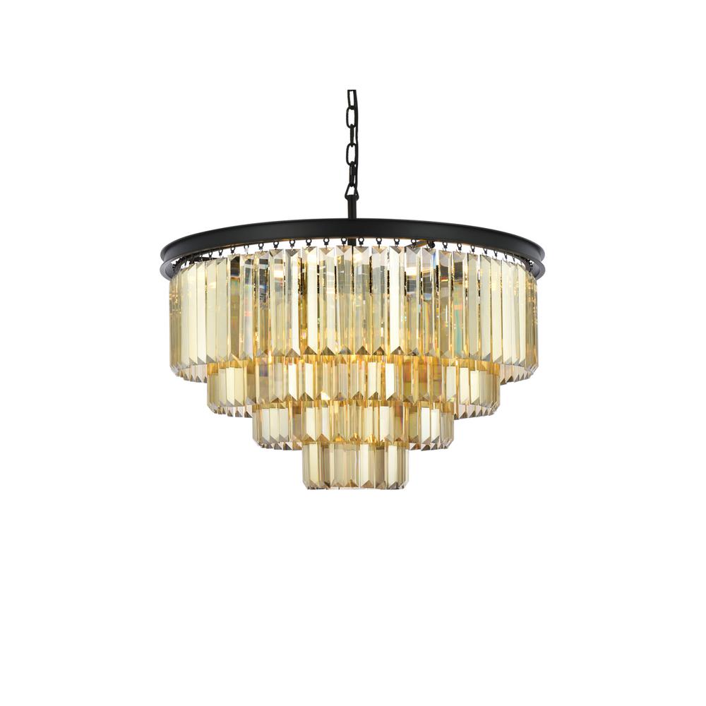 Sydney 17 light Matte Black Chandelier Golden Teak (Smoky) Royal Cut Crystal. Picture 2