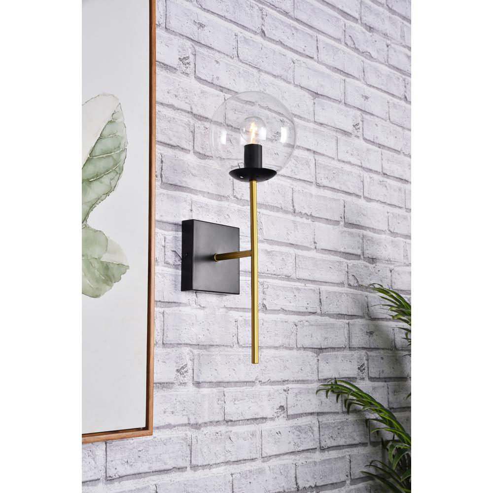 Neri 1 light black and brass and clear glass wall sconce. Picture 8