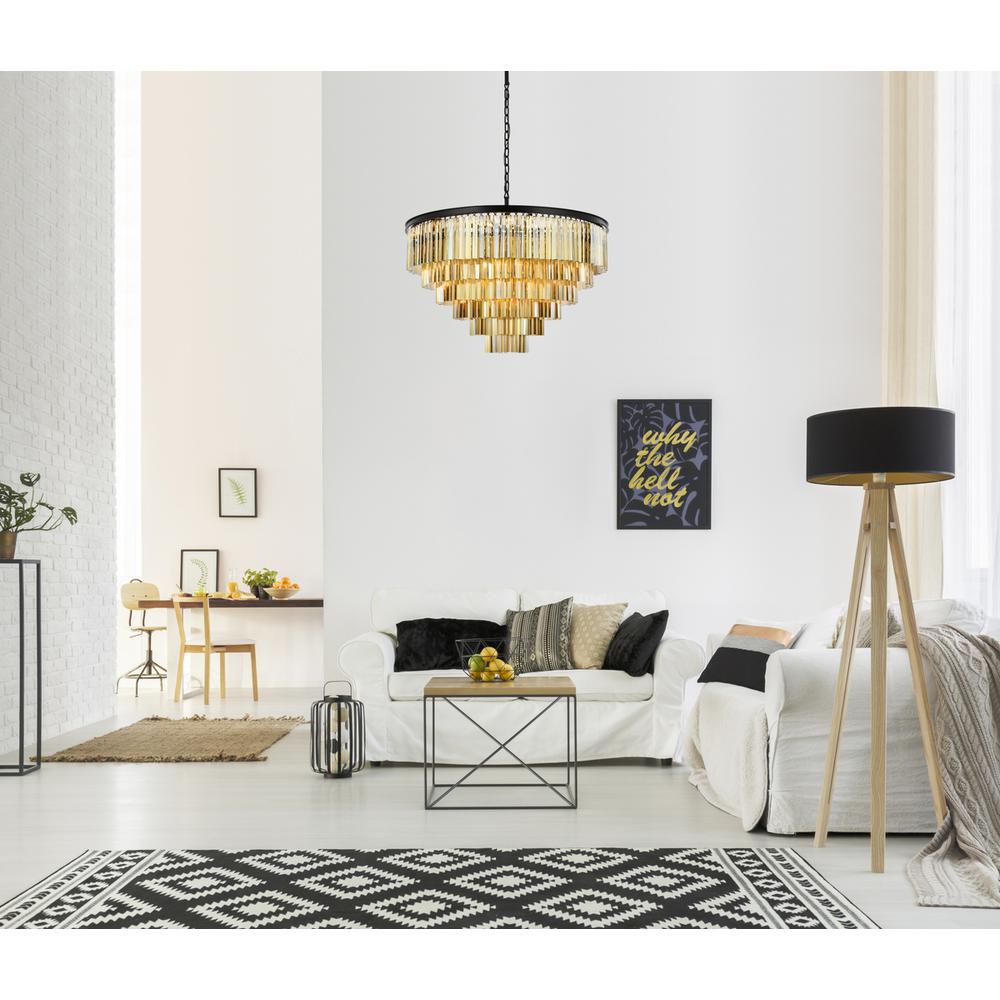 Sydney 33 light Matte Black Chandelier Golden Teak (Smoky) Royal Cut Crystal. Picture 7