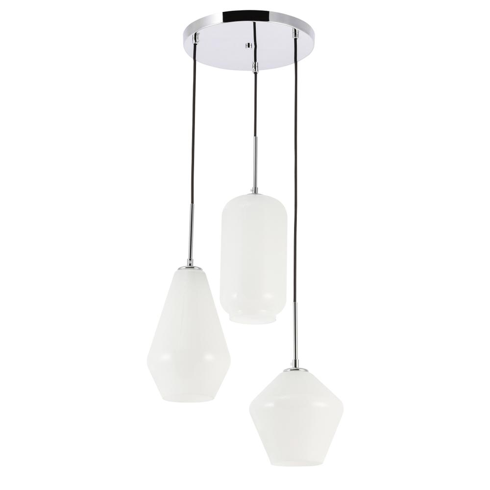 Gene 3 light Chrome and Frosted white glass pendant. Picture 4