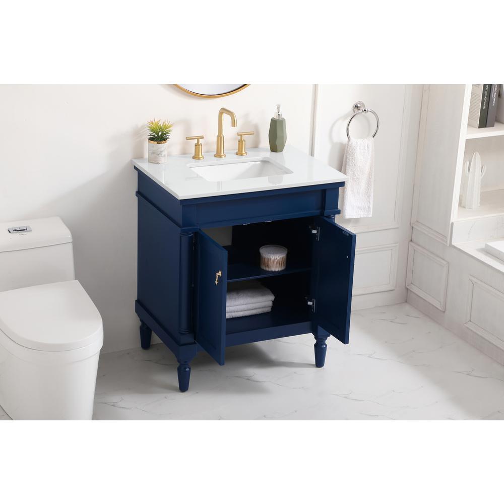 30 inch Single Bathroom vanity in Blue with ivory white engineered marble. Picture 3