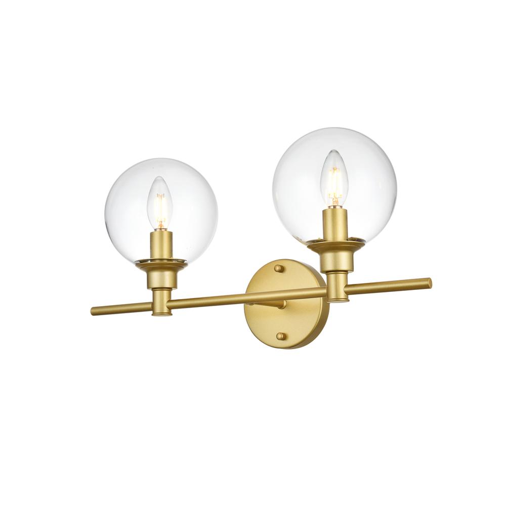 Jaelynn 2 light Brass and Clear Bath Sconce. Picture 2