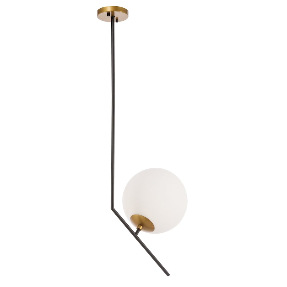 Ryland 1 Light Black And Brass And Frosted White Glass Pendant. Picture 6