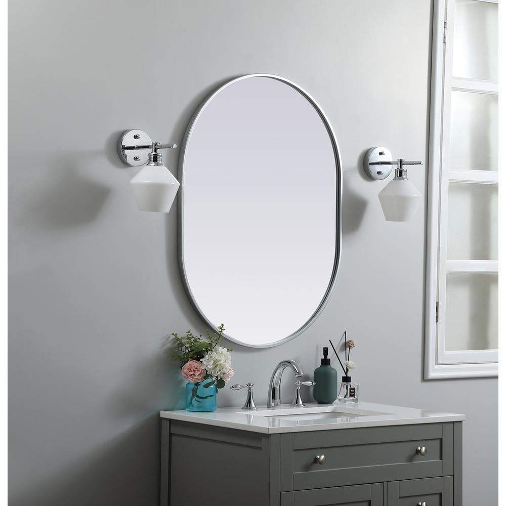 Metal Frame Oval Mirror 27x36 Inch in Silver. Picture 2