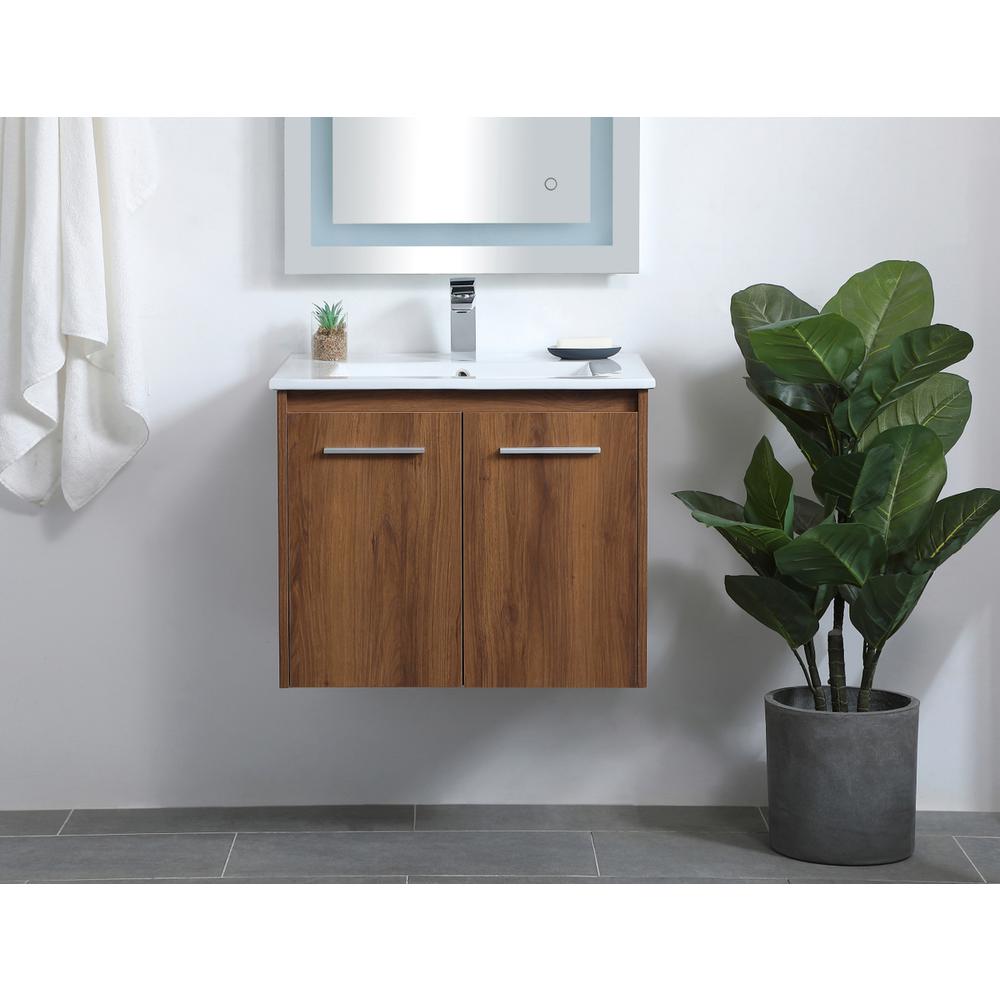 24 inch  Single Bathroom Floating Vanity in Walnut Brown. Picture 12