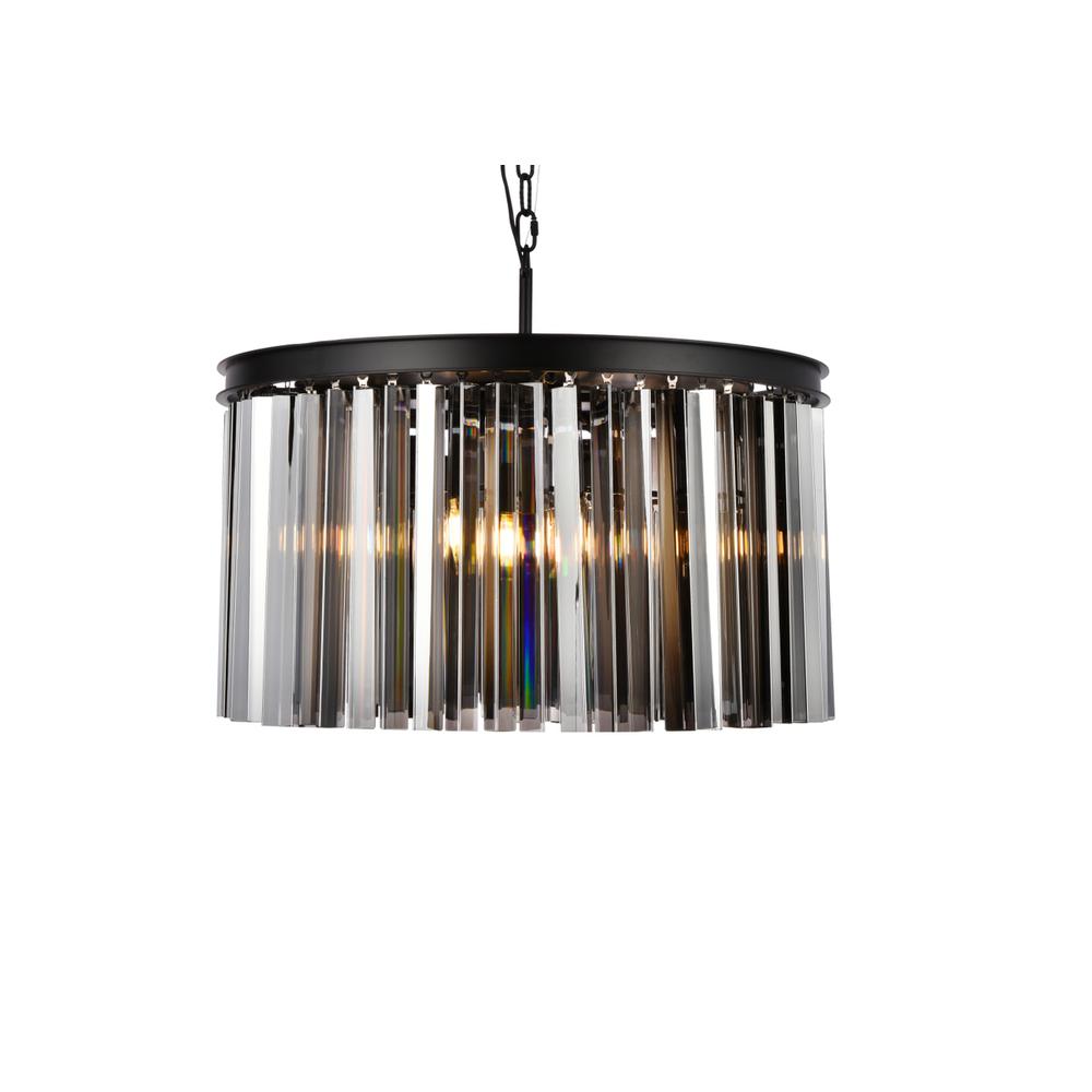Sydney 8 light Matte Black Chandelier Silver Shade (Grey) Royal Cut Crystal. Picture 2