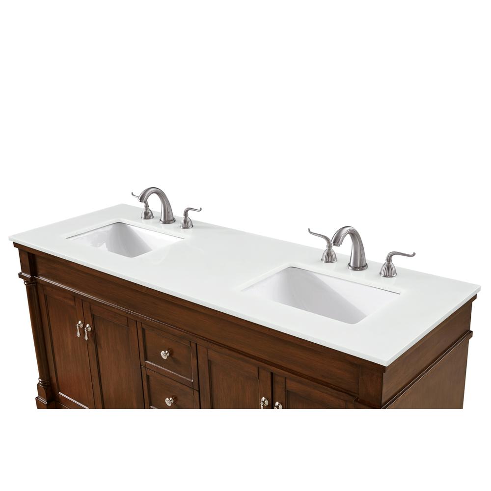 60 inch Single Bathroom vanity in Walnut with ivory white engineered marble. Picture 4