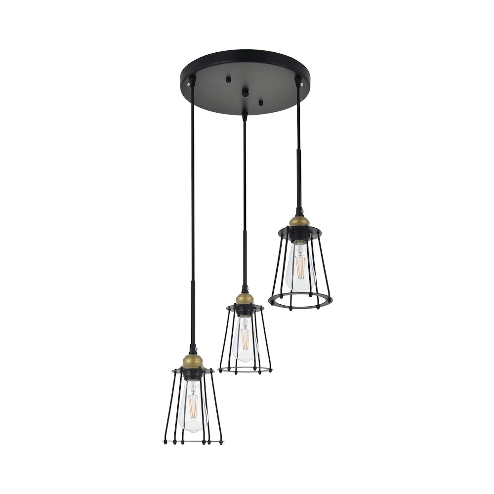 Auspice 3 Light Brass And Black Pendant. Picture 5