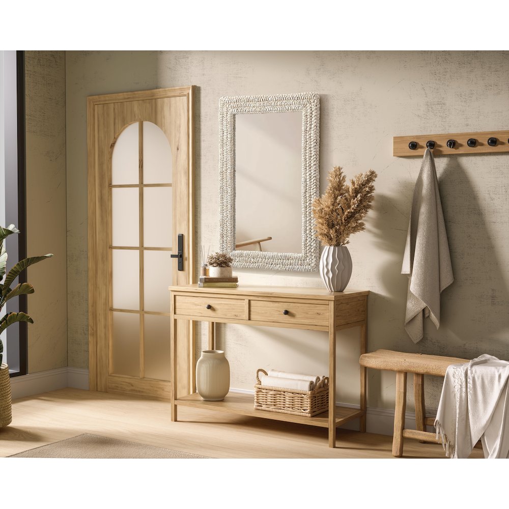 Rectangle Cornhusk Mirror 24x36 in Linen White. Picture 3