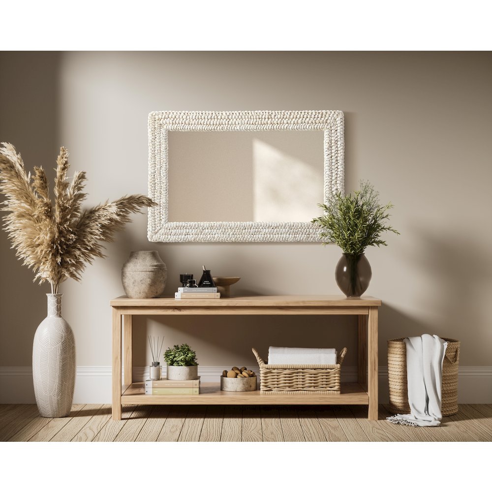 Rectangle Cornhusk Mirror 24x36 in Linen White. Picture 6