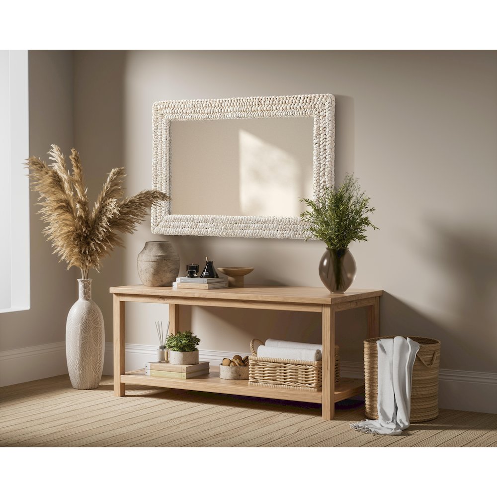 Rectangle Cornhusk Mirror 24x36 in Linen White. Picture 7