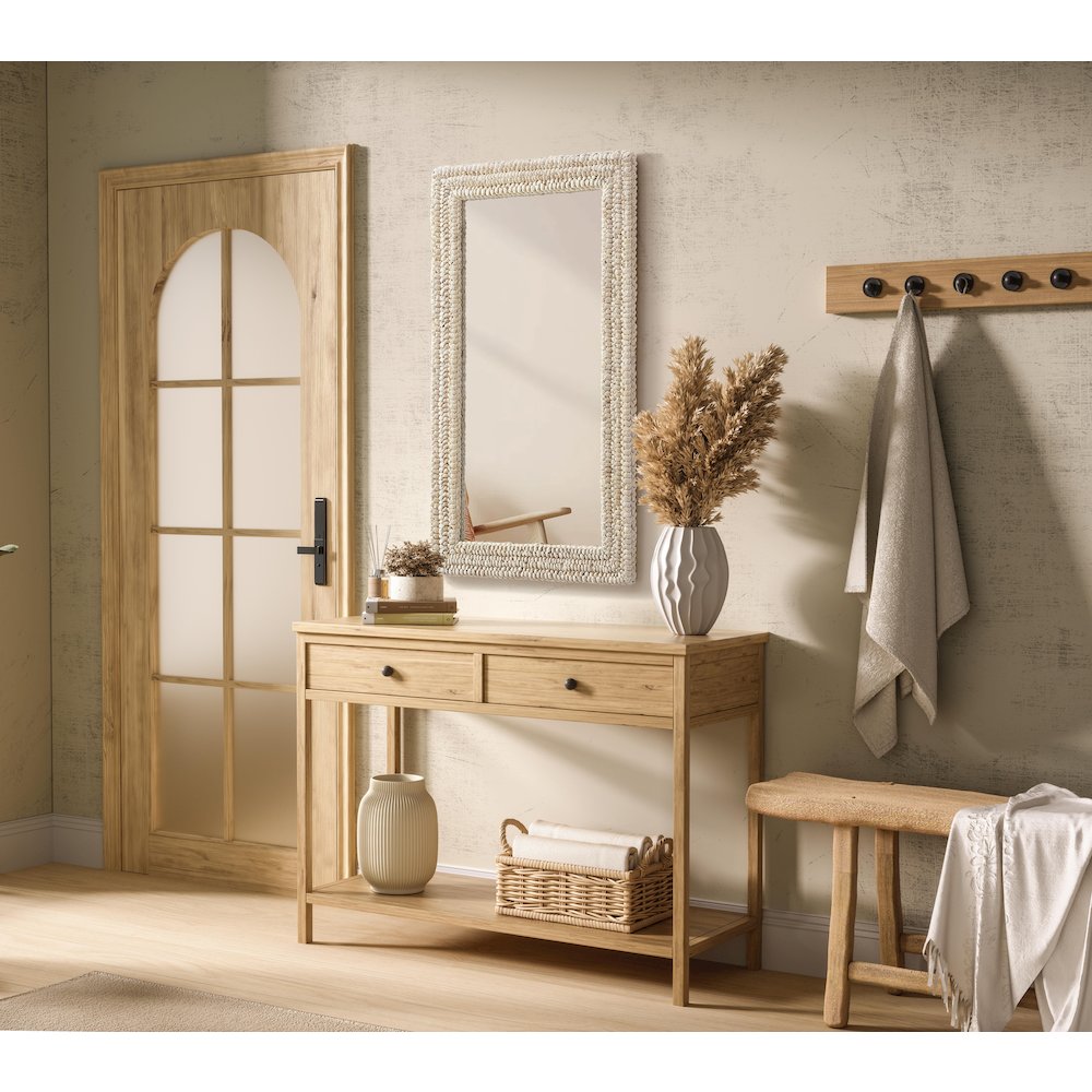 Rectangle Cornhusk Mirror 24x42 in Linen White. Picture 3
