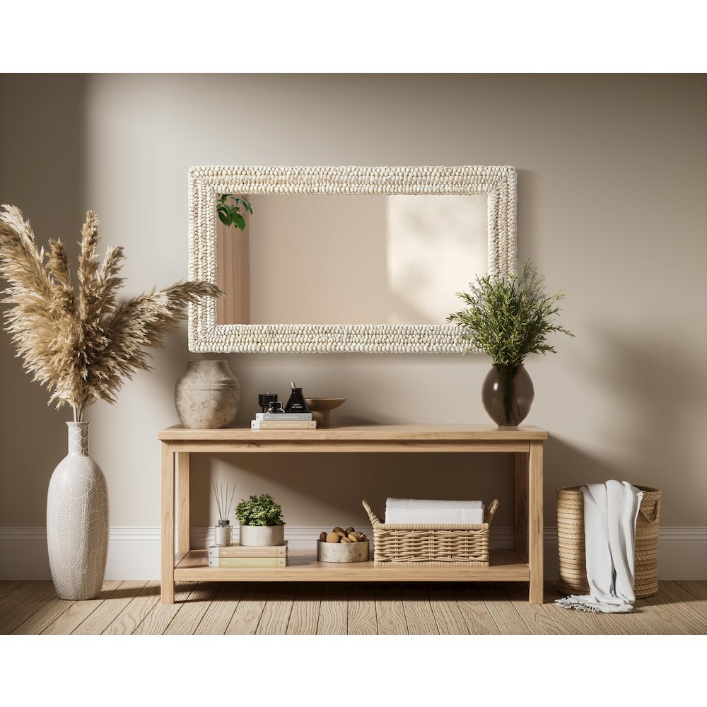 Rectangle Cornhusk Mirror 24x42 in Linen White. Picture 6