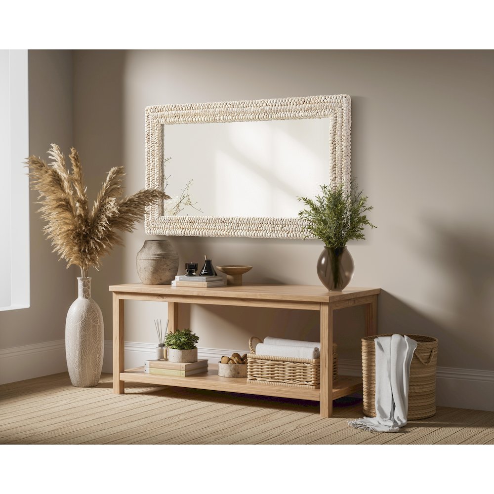 Rectangle Cornhusk Mirror 24x42 in Linen White. Picture 7