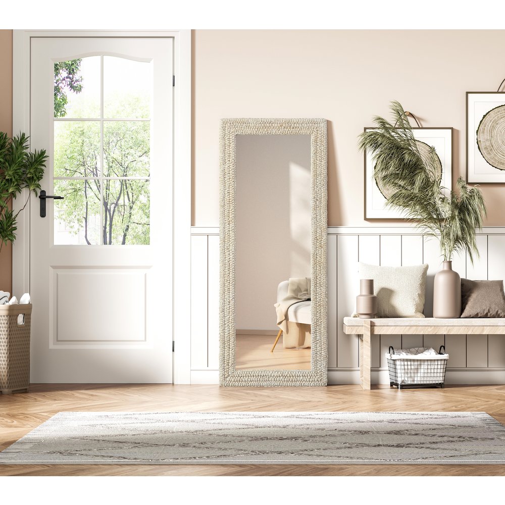 Rectangle Cornhusk Mirror 24x60 in Linen White. Picture 2