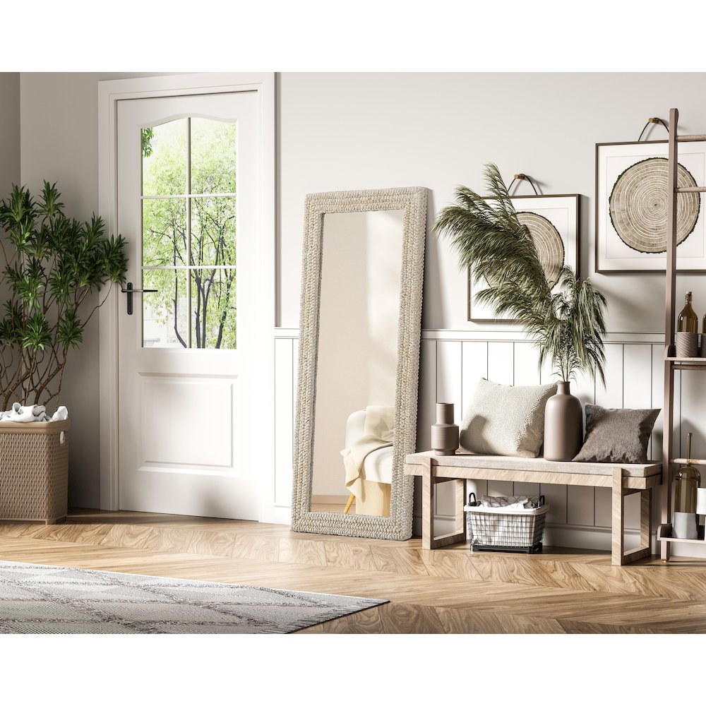 Rectangle Cornhusk Mirror 24x60 in Linen White. Picture 3