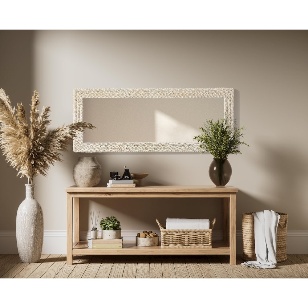 Rectangle Cornhusk Mirror 24x60 in Linen White. Picture 6