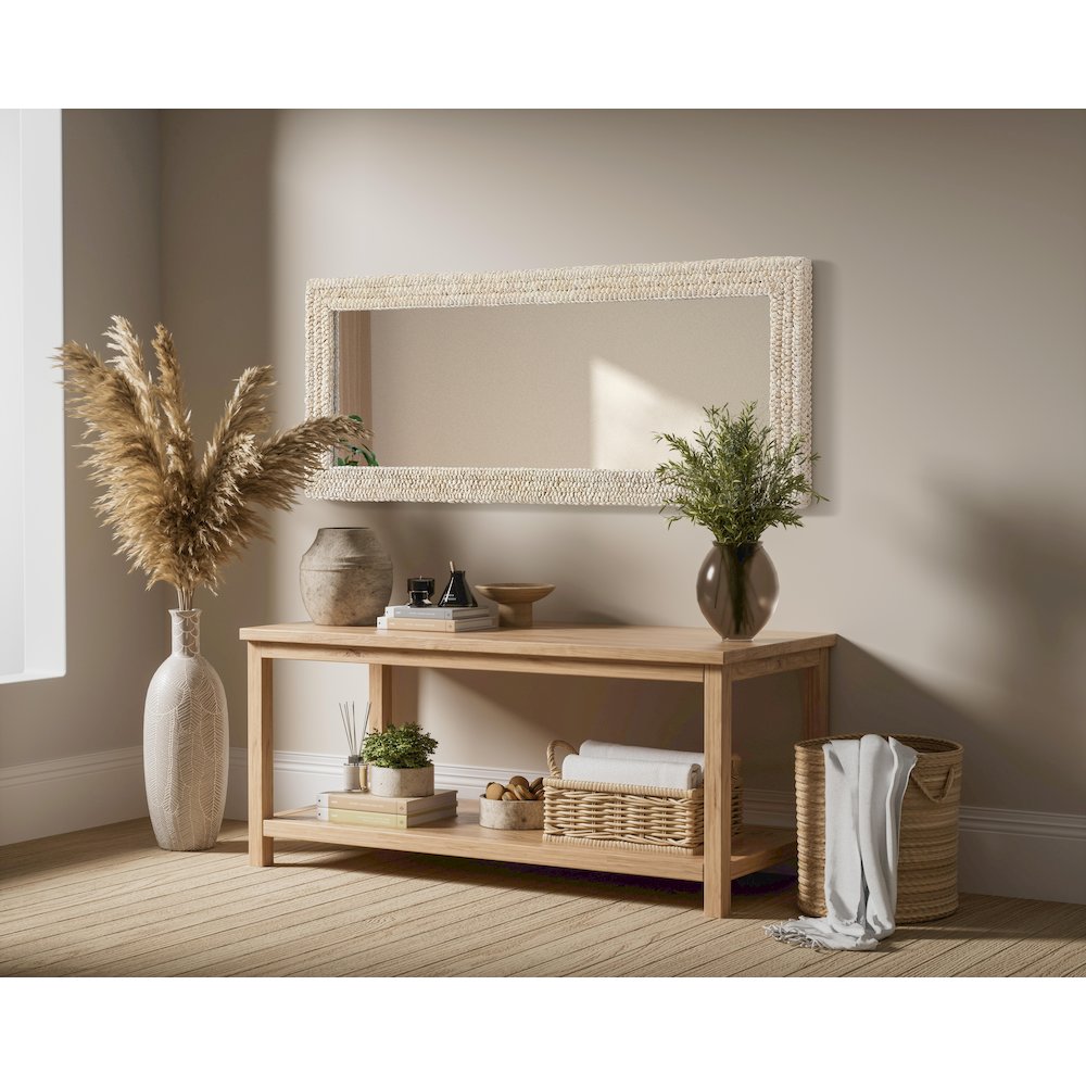 Rectangle Cornhusk Mirror 24x60 in Linen White. Picture 7