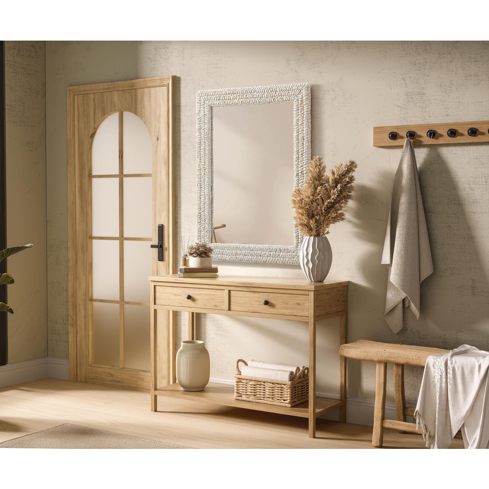 Rectangle Cornhusk Mirror 27x36 in Linen White. Picture 3