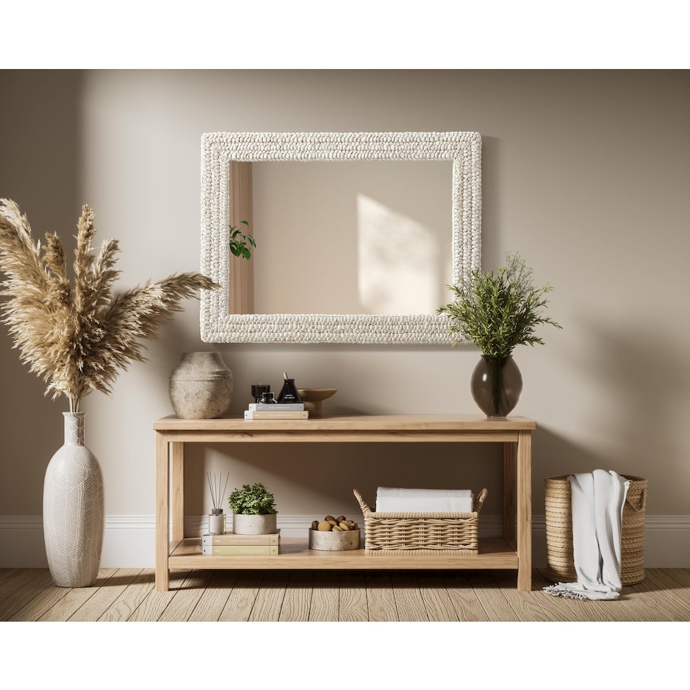 Rectangle Cornhusk Mirror 27x36 in Linen White. Picture 6