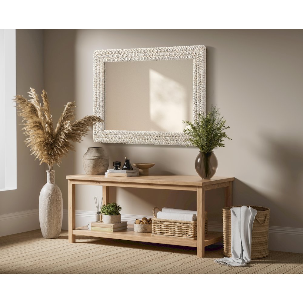 Rectangle Cornhusk Mirror 27x36 in Linen White. Picture 7