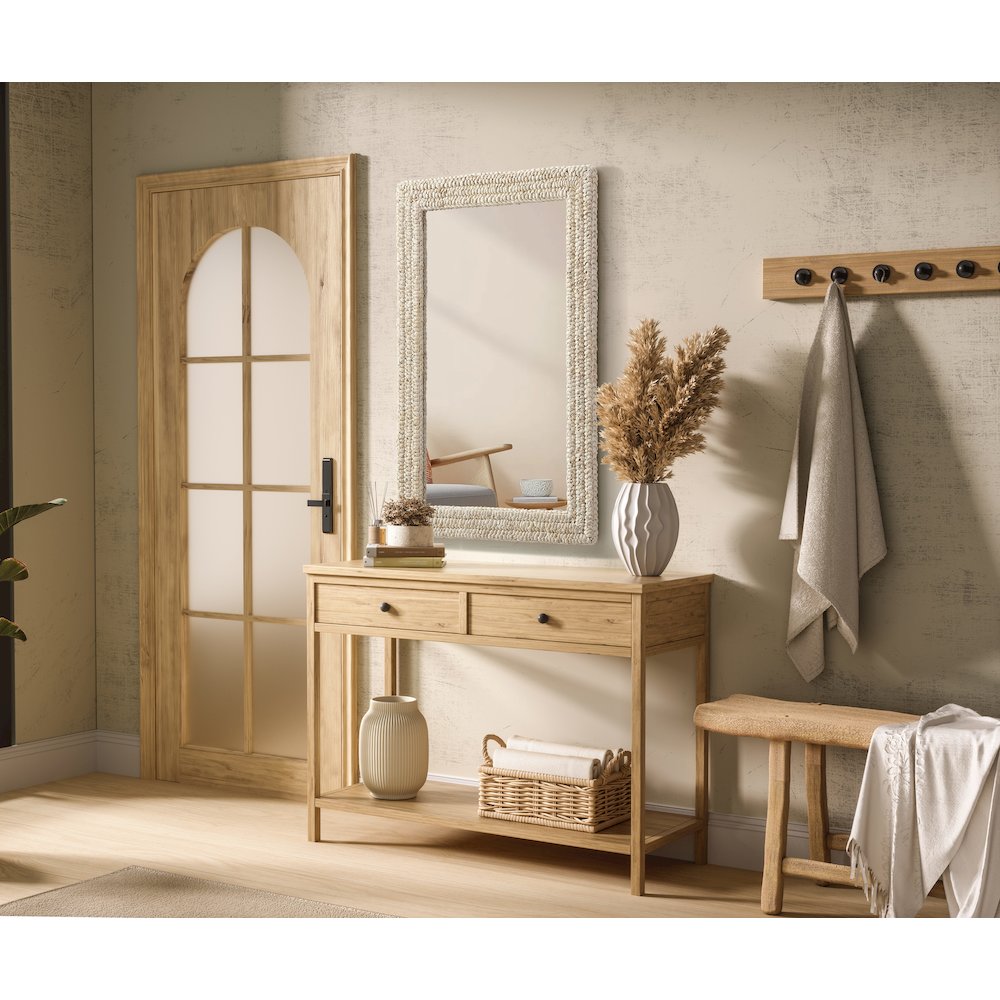 Rectangle Cornhusk Mirror 27x42 in Linen White. Picture 3