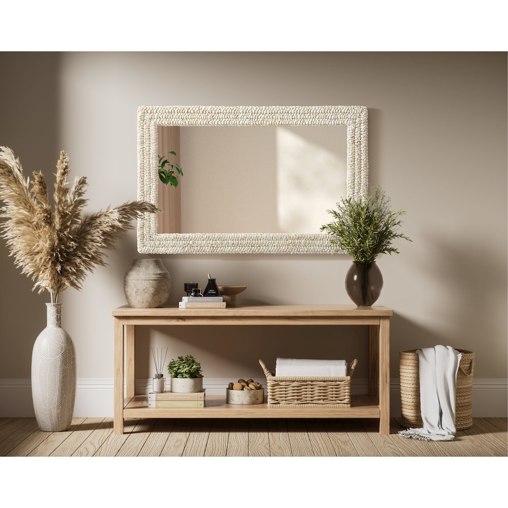 Rectangle Cornhusk Mirror 27x42 in Linen White. Picture 6