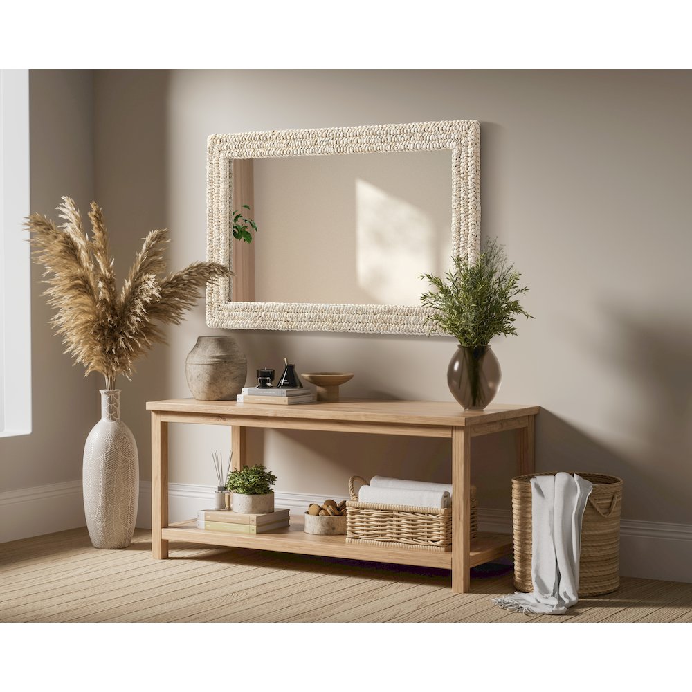 Rectangle Cornhusk Mirror 27x42 in Linen White. Picture 7