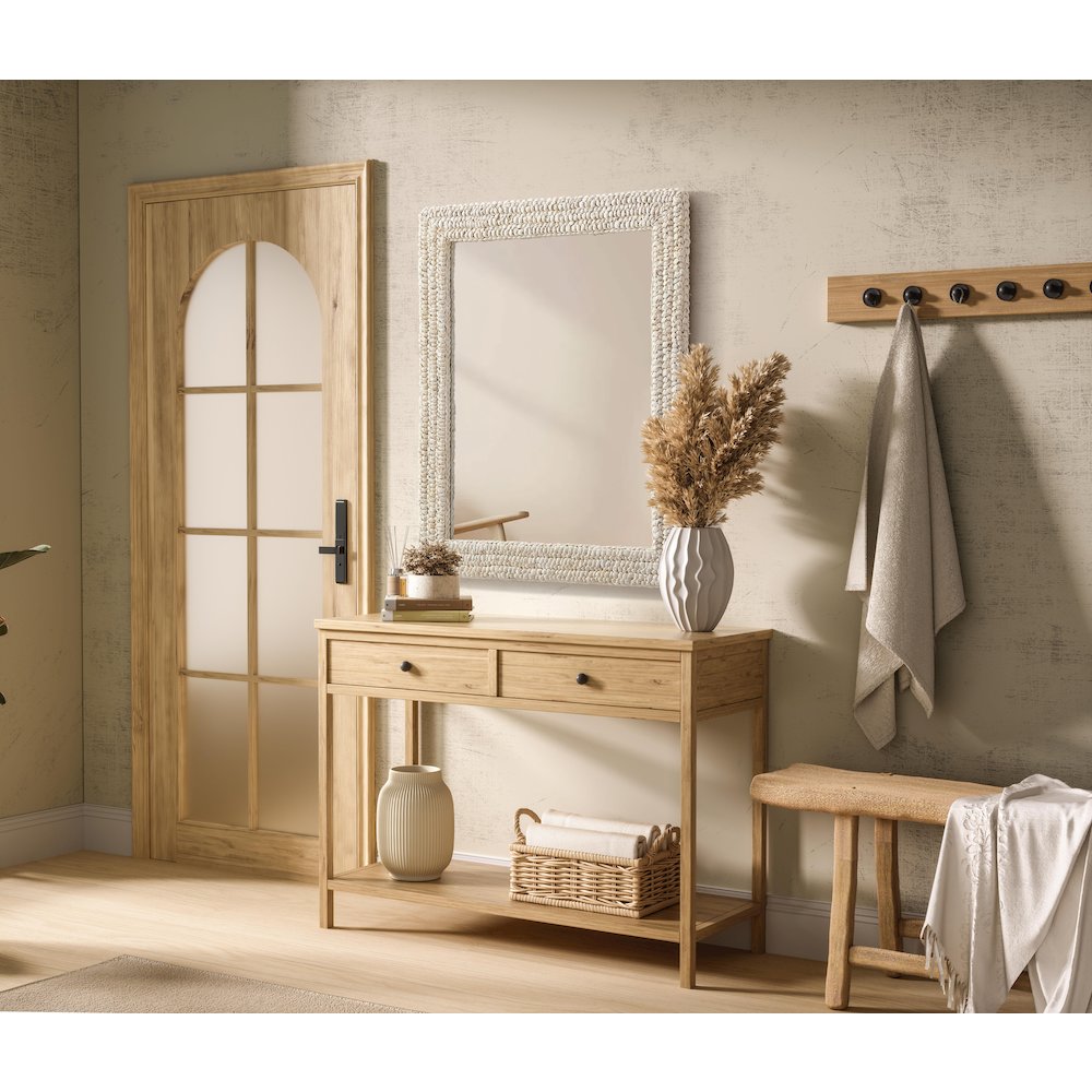 Rectangle Cornhusk Mirror 30x36 in Linen White. Picture 3