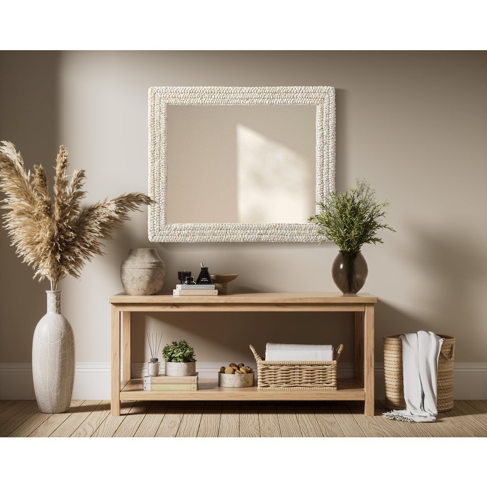 Rectangle Cornhusk Mirror 30x36 in Linen White. Picture 6