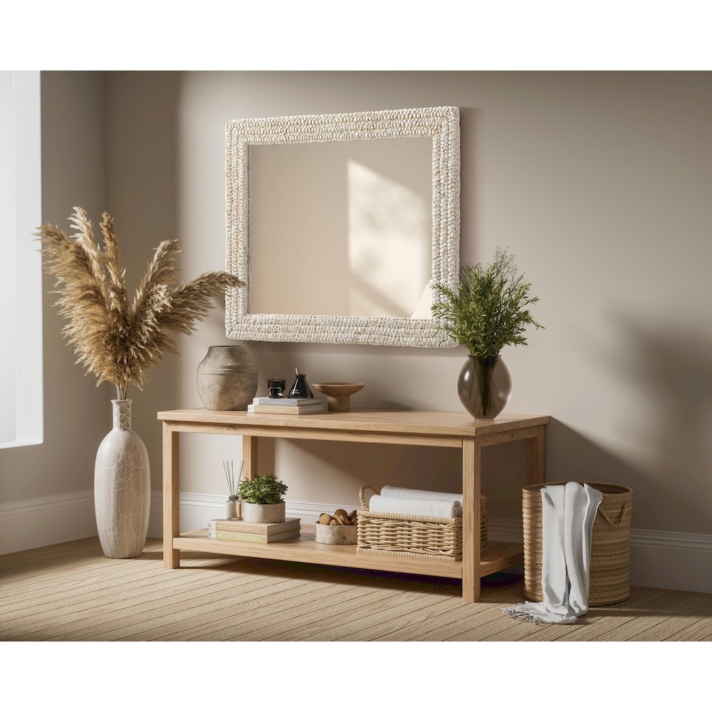 Rectangle Cornhusk Mirror 30x36 in Linen White. Picture 7