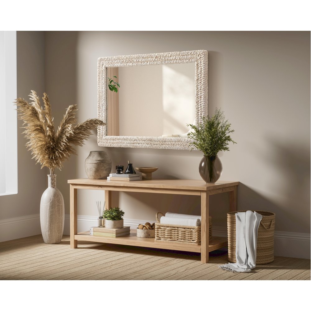 Rectangle Cornhusk Mirror 30x42 in Linen White. Picture 7