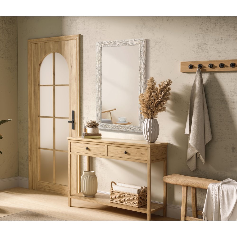 Rectangle Cornhusk Mirror 35x55 in Linen White. Picture 3