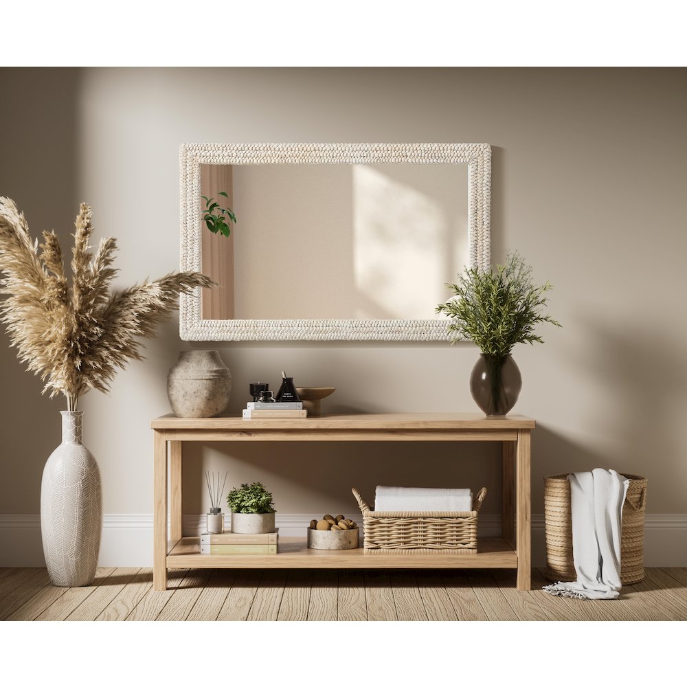 Rectangle Cornhusk Mirror 35x55 in Linen White. Picture 6