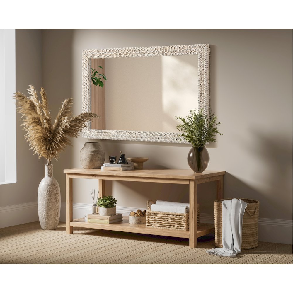 Rectangle Cornhusk Mirror 35x55 in Linen White. Picture 7